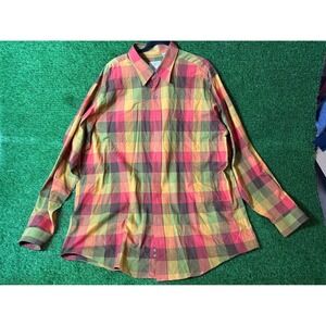 Viyella‎ Plaid Long Sleeve Button Up Shirt Men 2XLT Red Yellow Green